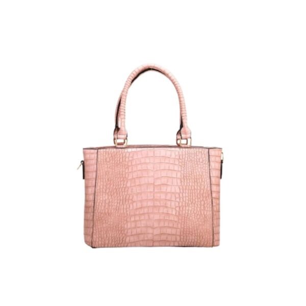 Tronze Croc Texture Faux Leather Handbag for Women Medium Size in Blush Pink